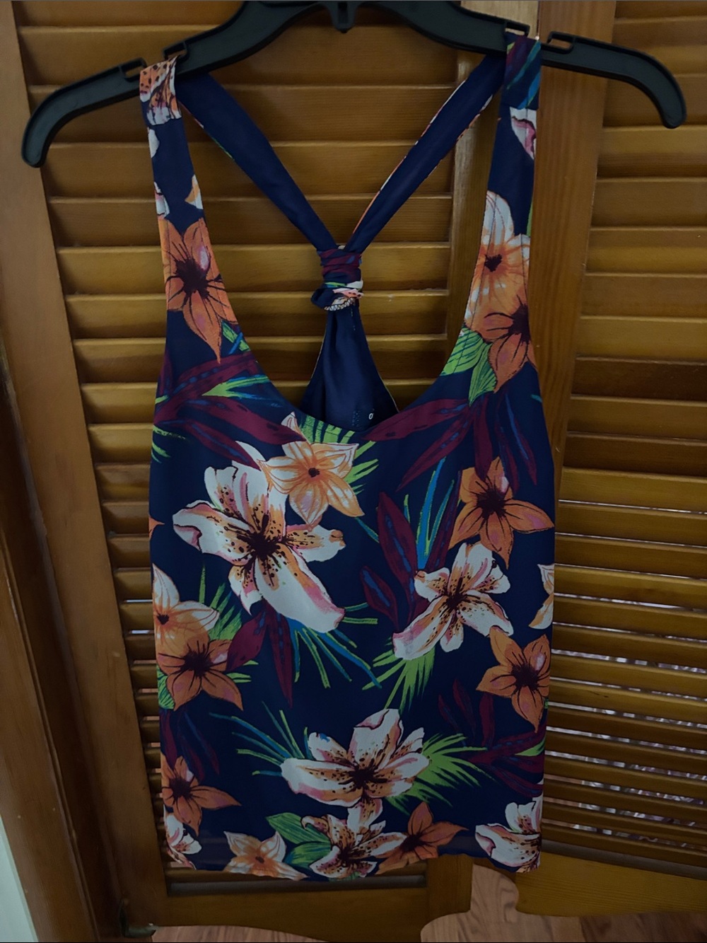Old Navy Navy Floral Tank Top with Orange and White Flowers